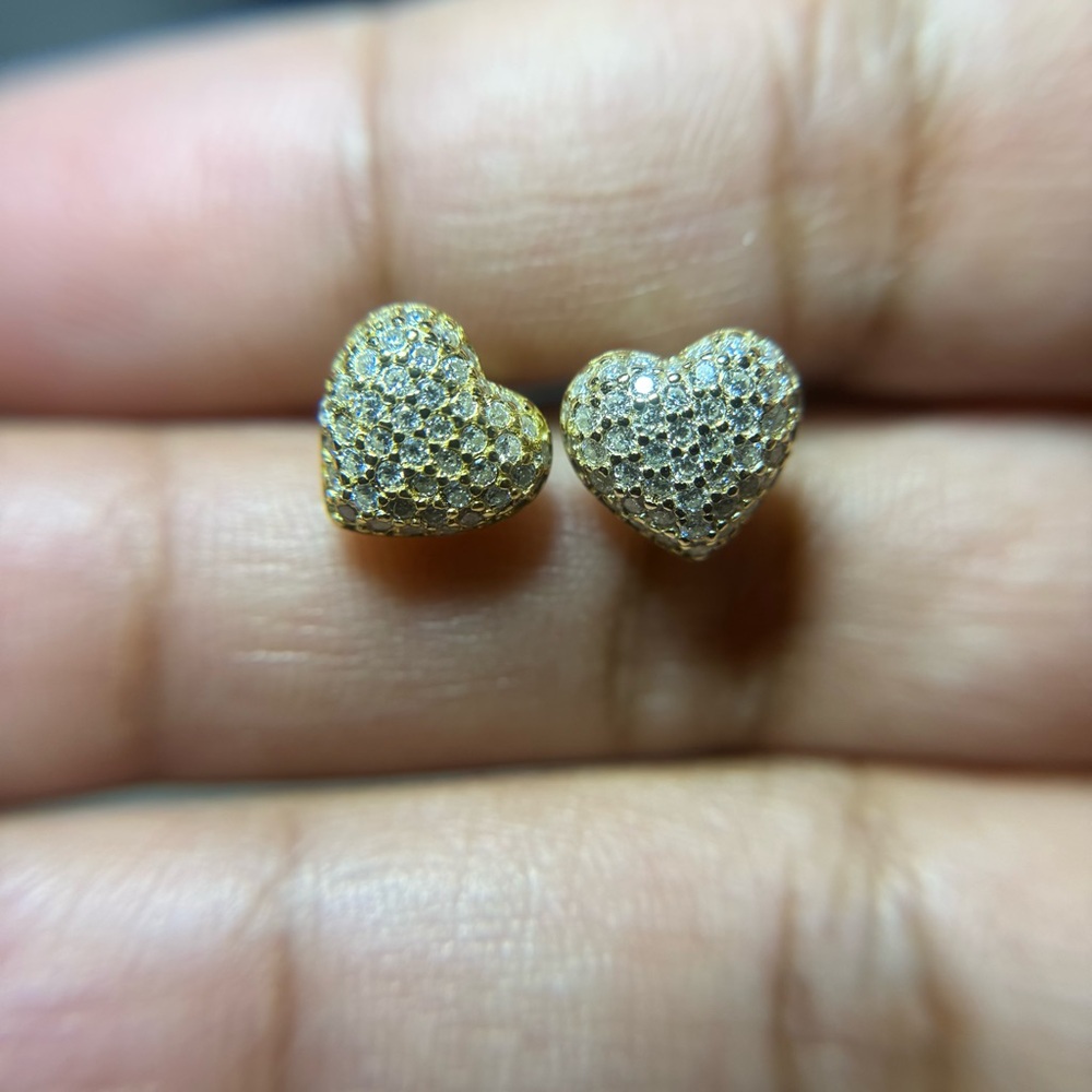 14K Gold Over Sterling Silver Moissanite Heart Pavé Stud Earrings